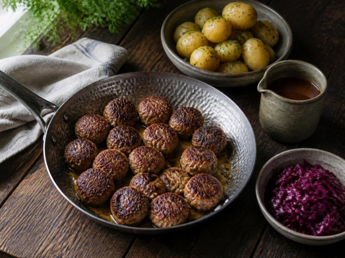 Deense frikadellen met krieltjes en jus