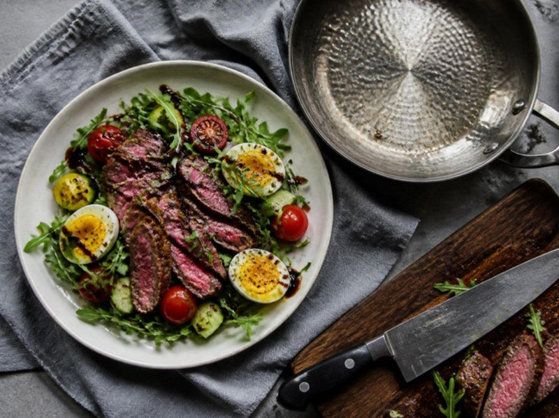 Biefstuksalade met balsamico en zachtgekookt ei