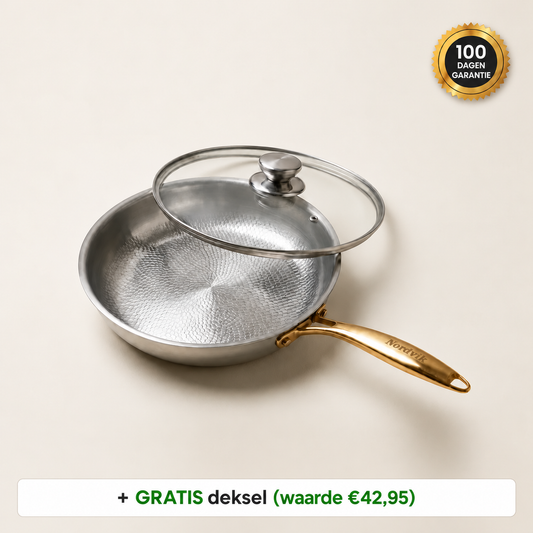Nordvik Titanium Nutri Pan Pro+ van massief titanium zonder PTFE-coating, met glazen deksel