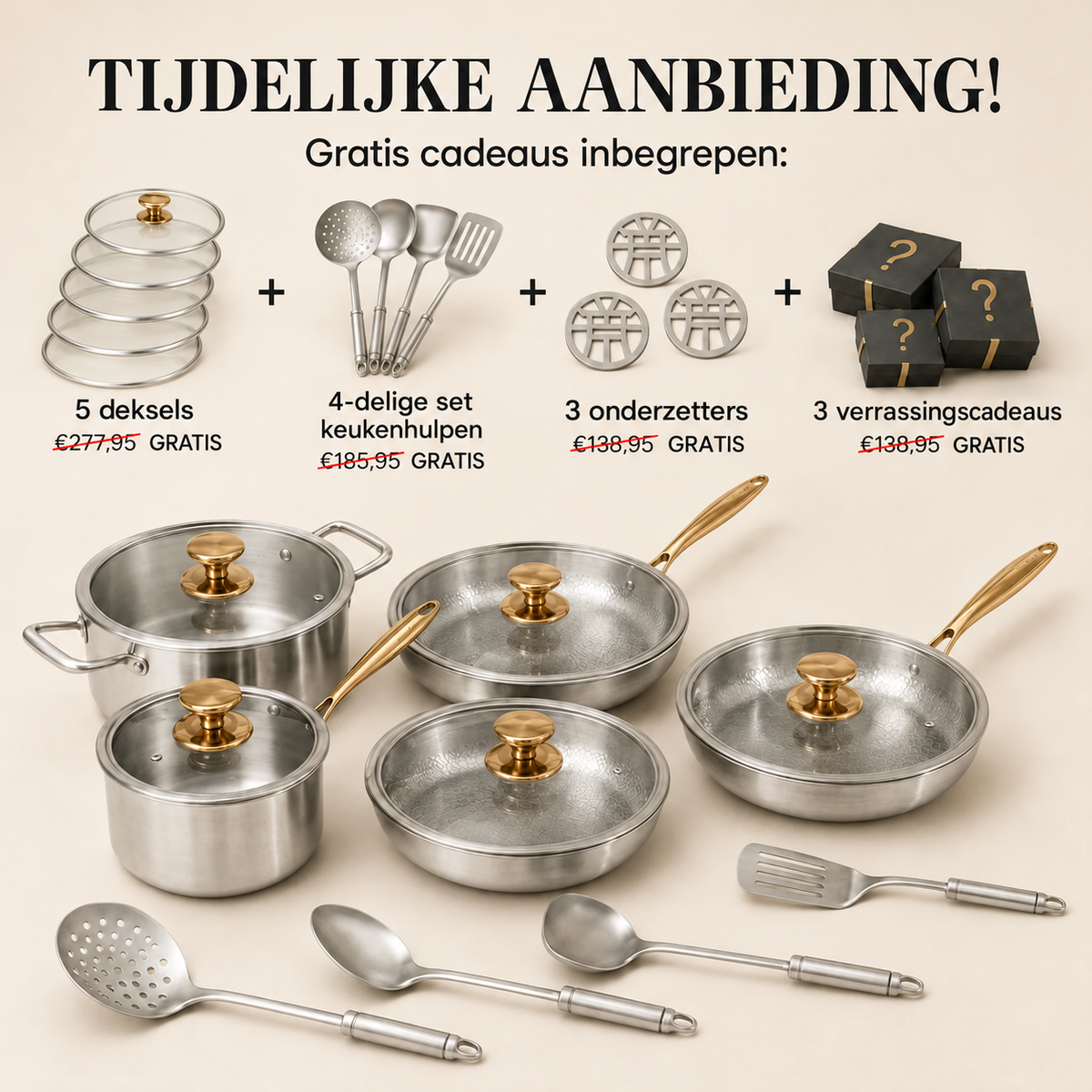 EXCLUSIEVE SALE | Complete klassieke titanium kookset (20-delig)